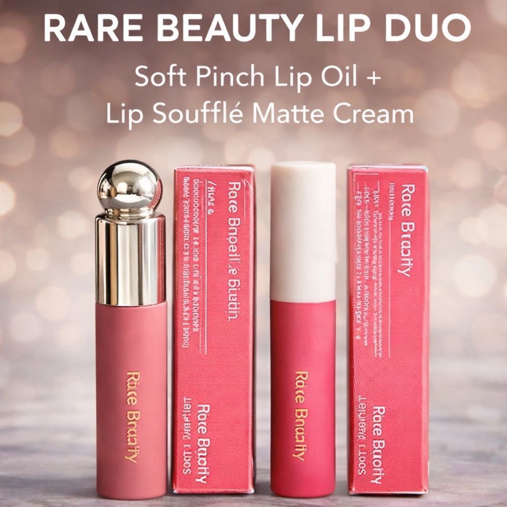 Rare Beauty Lip Duo Soft Pinch Lip Oil Happy + Lip Soufflé Matte Motivate. NEW